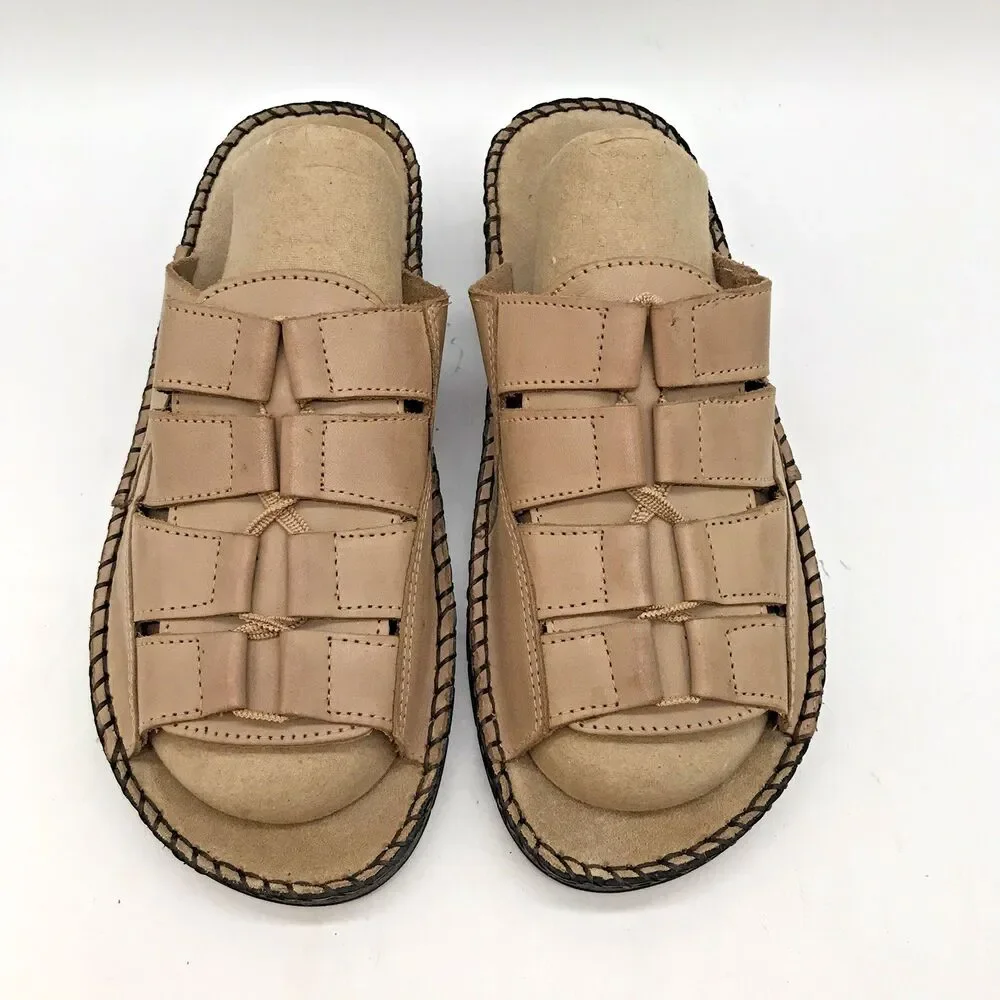 Duck Head Tan Leather Sandals Women's 7.5W Casual Comfort Wedge Slip On Slides